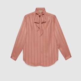 Crpe satin shirt with neck tie in pink US at Gucci