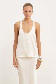 Crushed Satin Plunge U Neck Tank Top - Champagne at boa.