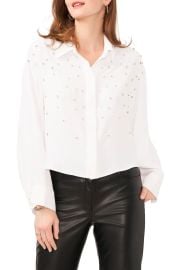 Crystal Embellished Crepe Button-Up Shirt at Nordstrom