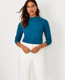 Crystal Shoulder Button Mock Neck Top at Ann Taylor