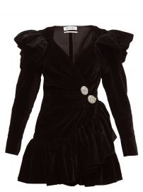 Crystal-button ruffled velvet wrap dress at Matches