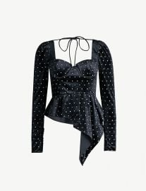 Crystal-embellished asymmetric velvet top at Selfridges