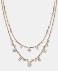 Cubic Zirconia Bar Layered Statement Necklace, 16\