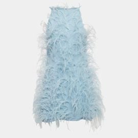 Cult Gaia Blue Feather Trim Crepe Mini Shannon Dress S Cult Gaia The Luxury Closet at The Luxury Closet