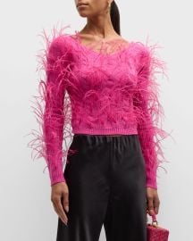 Cult Gaia Danton Feathered Merino Wool Blend Cable Sweater at Neiman Marcus