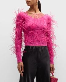 Cult Gaia Danton Feathered Merino Wool Blend Cable Sweater at Neiman Marcus