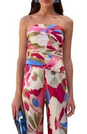 Cult Gaia Krisha Print Strapless Stretch Silk Jumpsuit at Nordstrom