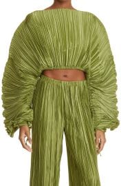 Cult Gaia Mala Plisse Pleat Ruched Ruffle Sleeve Top in Palm at Nordstrom  at Nordstrom