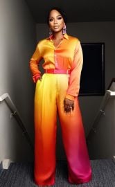 Cupro Wide Leg Trousers in Sunrise Prism BruceGlen at Bruce Glen