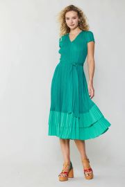 Current Air Pleated Colorblock Midi Dress in Teal at Current Air