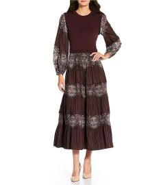 Current Air Pleated Tiered Crew Neck Long Sleeve Twofer Midi Dress Dillardx27s at Dillards