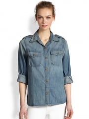 CurrentElliott - The Perfect Studded Collar Denim Shirt at Saks Fifth Avenue