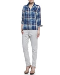 CurrentElliott The Perfect Shirt Faded Repaired Long-Sleeve Shirt and The Fling Five-Pocket Jeans at Neiman Marcus