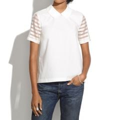 Curved collar top in organza stripe at Madewell