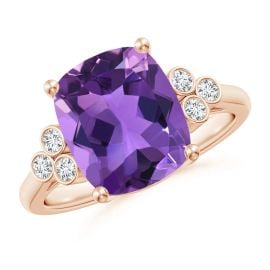 Cushion Amethyst Ring with Trio Bezel Diamonds Angara at Angara