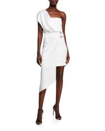 Cushnie Charmeuse & Cady One-Shoulder Asymmetric Dress at Neiman Marcus