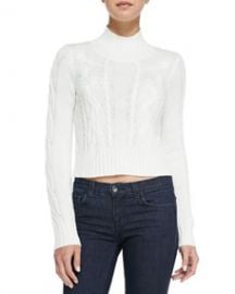 Cusp by Neiman Marcus Cable-Knit Mock Turtleneck Crop Sweater Winter White at Neiman Marcus