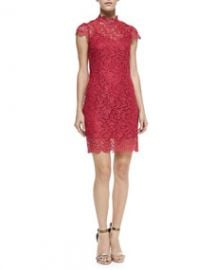 Cusp by Neiman Marcus Short-Sleeve Scalloped Lace Dress at Neiman Marcus