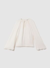 Cut-Out Flute Sleeve Blouse in Ivory REISS USA at Reiss