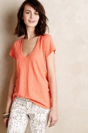 Cut-Out Slub Tee in Coral at Anthropologie