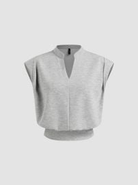 Cute Tops Woven V-neck Solid Pleated Crop Top For Daily Casual Work at Cider