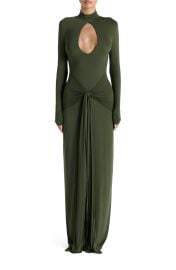 Cutout Tie Front Long Sleeve Maxi Dress at Nordstrom