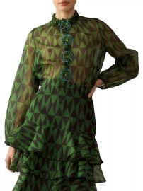 Cynthia Rowley Geometric Silk Organza Flower Blouse in Black Green at Saks Fifth Avenue