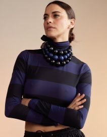 Cynthia Rowley NavyBlack Cropped Striped Turtleneck - NavyBlack at Verishop