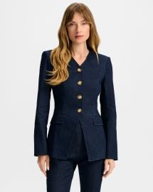 Cynthia Tailored Denim Jacket in Dark Blue Wash at Veronica Beard