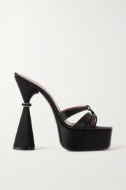 D Accori Sienna leather trimmed embellished satin platform mules at Net a Porter