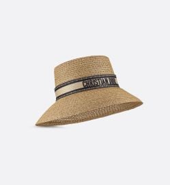 D-Bobby Large Brim Hat Straw with Beige and Black Embroidered Band DIOR at Dior