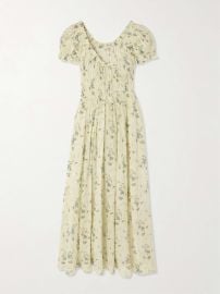 DÔEN Ashlynn tie-detailed shirred floral-print organic cotton-voile midi dress at Net a Porter