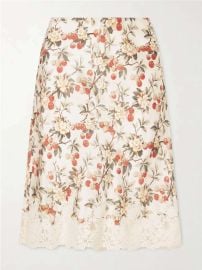 DÔEN Elowette lace-trimmed floral-print silk-satin midi skirt at Net a Porter