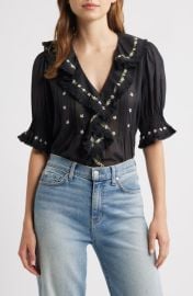 DÔEN Hettie Embroidered Ruffle Organic Cotton Top at Nordstrom