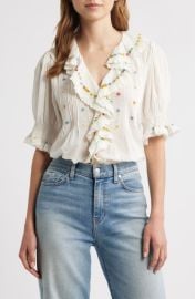DÔEN Hettie Embroidered Ruffle Organic Cotton Top at Nordstrom
