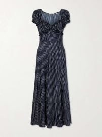 DÔEN Valerine gathered polk-dot silk-blend twill maxi dress at Net a Porter