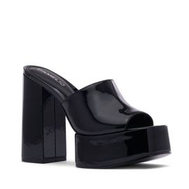 D39Amelio Footwear Ravina Platform Slide - Black Soft Patent PU at D'Amelio Footwear