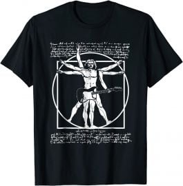 DA VINCI GUITAR MAN  VITRUVIAN MAN GUITARIST T SHIRT PARODY at Amazon