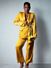 DALIDA Double-breasted Satin Blazer Pants Matching Set in Gold ZCRAVE at ZCRAVE