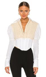 DANIELLE GUIZIO Knit Corset Puff Sleeve Shirt in White  Cream at Revolve