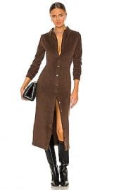 DANIELLE GUIZIO Rib Knit Button Up Midi Dress in Cocoa Brown from Revolve com at Revolve