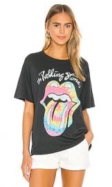 DAYDREAMER Rolling Stones Tie Dye Tongue Boyfriend Tee in Vintage Black from Revolve com at Revolve