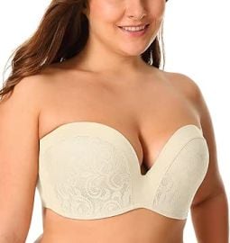 DELIMIRA Women's Strapless Bra Plunge Push Up for Big Busted Lace Slightly Lined Support Lift Plus Size at Amazon