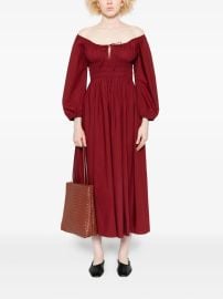 DEN Quintessa puff-sleeve Smocked Dress Red at Farfetch