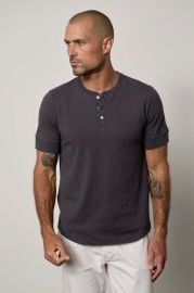 DEON LIGHT STRUCTURED COTTON SHORT SLEEVE HENLEY Velvet by Graham amp Spencer at Velvet by Graham & Spencer