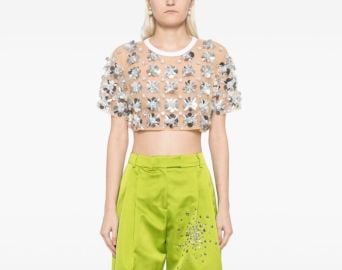 DES PHEMMES sequin-crystal-embellished Top Neutrals at Farfetch