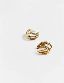 DESIGN 14k gold plated hoop earrings in triple row at ASOS