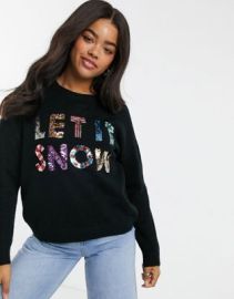 DESIGN Charity Christmas sweater sequin let it snow for  Foundation at ASOS