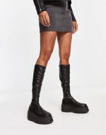 DESIGN Copenhagen chunky knee high sock boots in black at ASOS