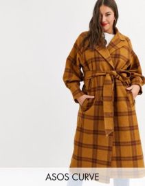 DESIGN Curve balloon sleeve check coat at ASOS